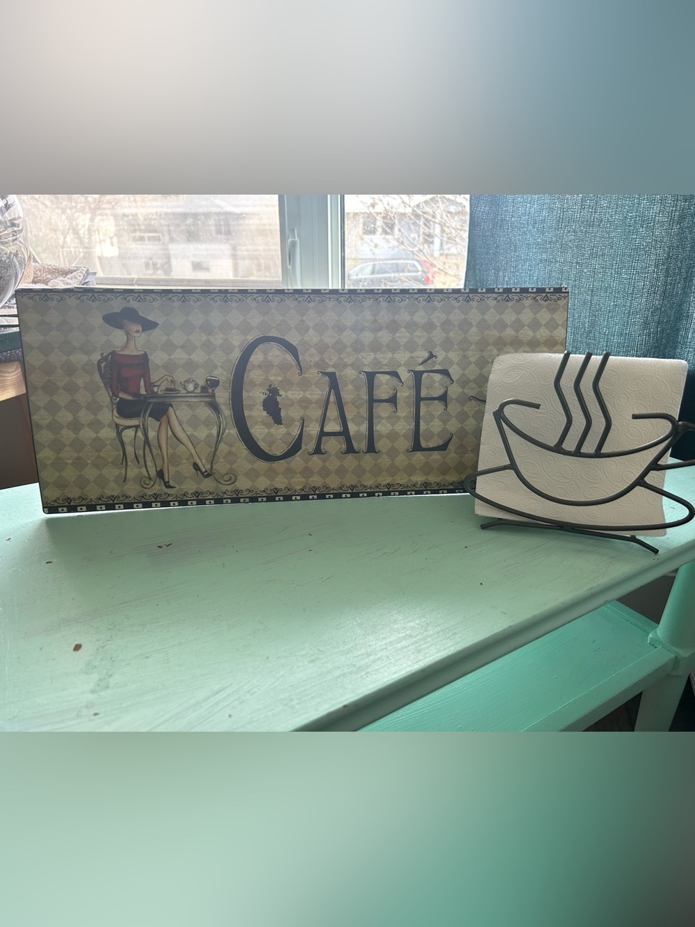 Tin Café Decorative Sign & Napkin Holder